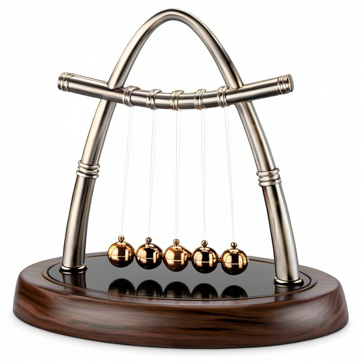 Pendolo di Newton con Sfere Dorate e Base in Legno
