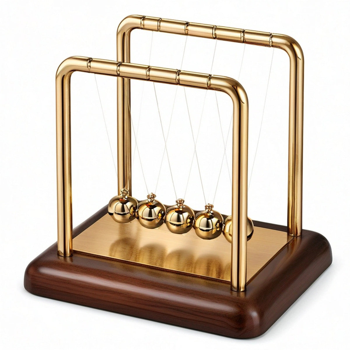 Pendolo di Newton decorativo in oro con base in legno