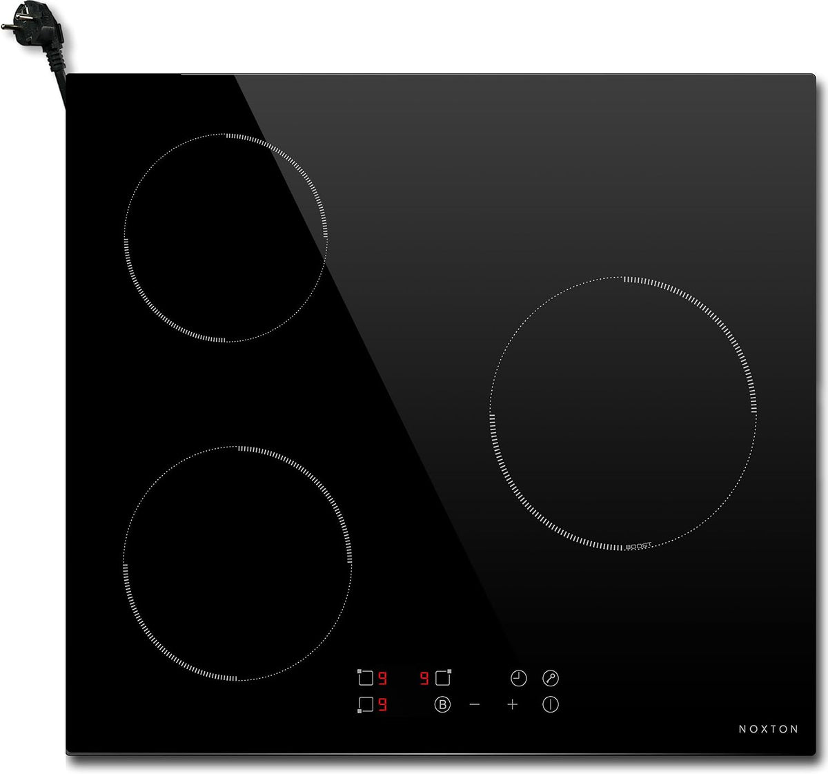 NOXTON, Piano cottura a induzione, 60 cm, 3500 W, 21 cm, Nero, timer, spegnimento automatico