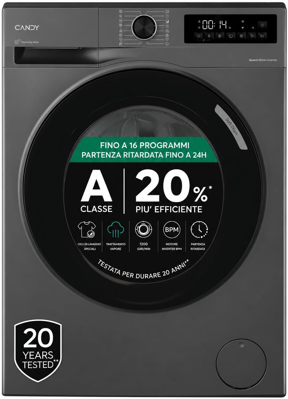CANDY, Lavatrice, A-20, 10 Kg, 63 litri, 72 dB, Antracite, Bluetooth, Wi-Fi, motore inverter