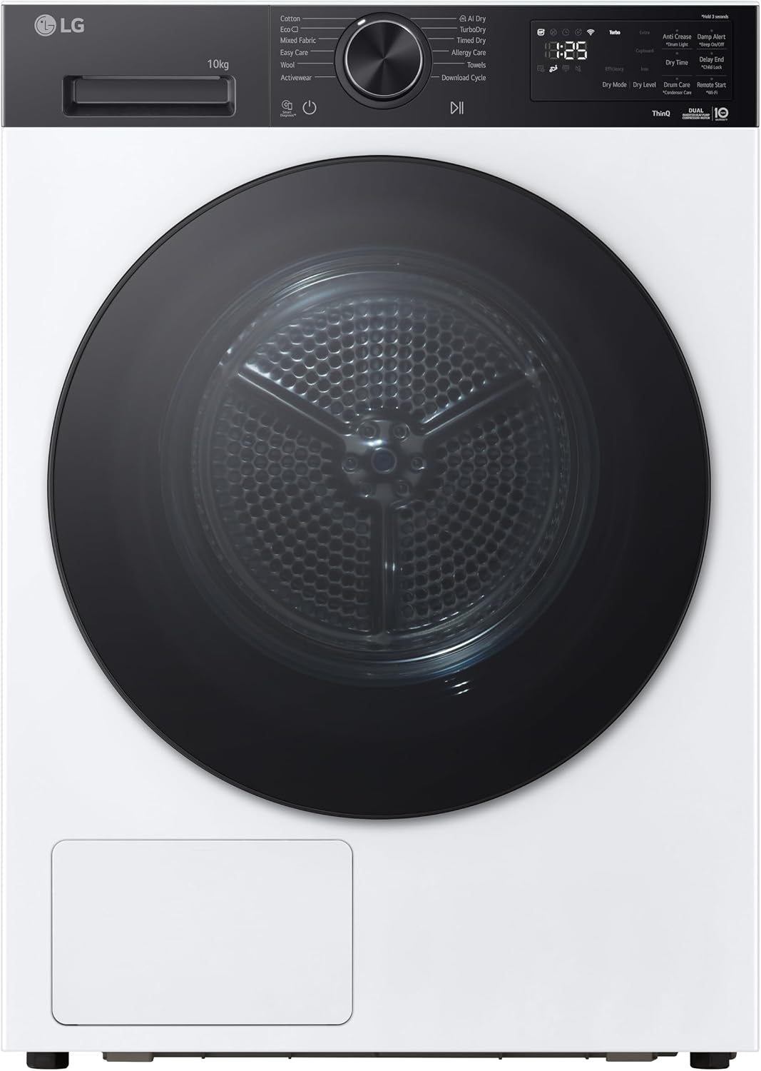 Asciugatrice, RNX5010TKB, LG, 10 kg, Bianco, Wi-Fi, autopulizia, motore inverter, pompa di calore