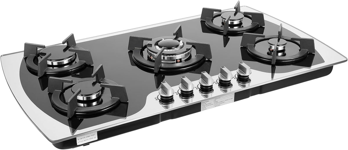 ChiicCluttr, Piano cottura a gas, 90 cm, 83 x 47 x 3 cm, 7 mm, Nero, acciaio inox
