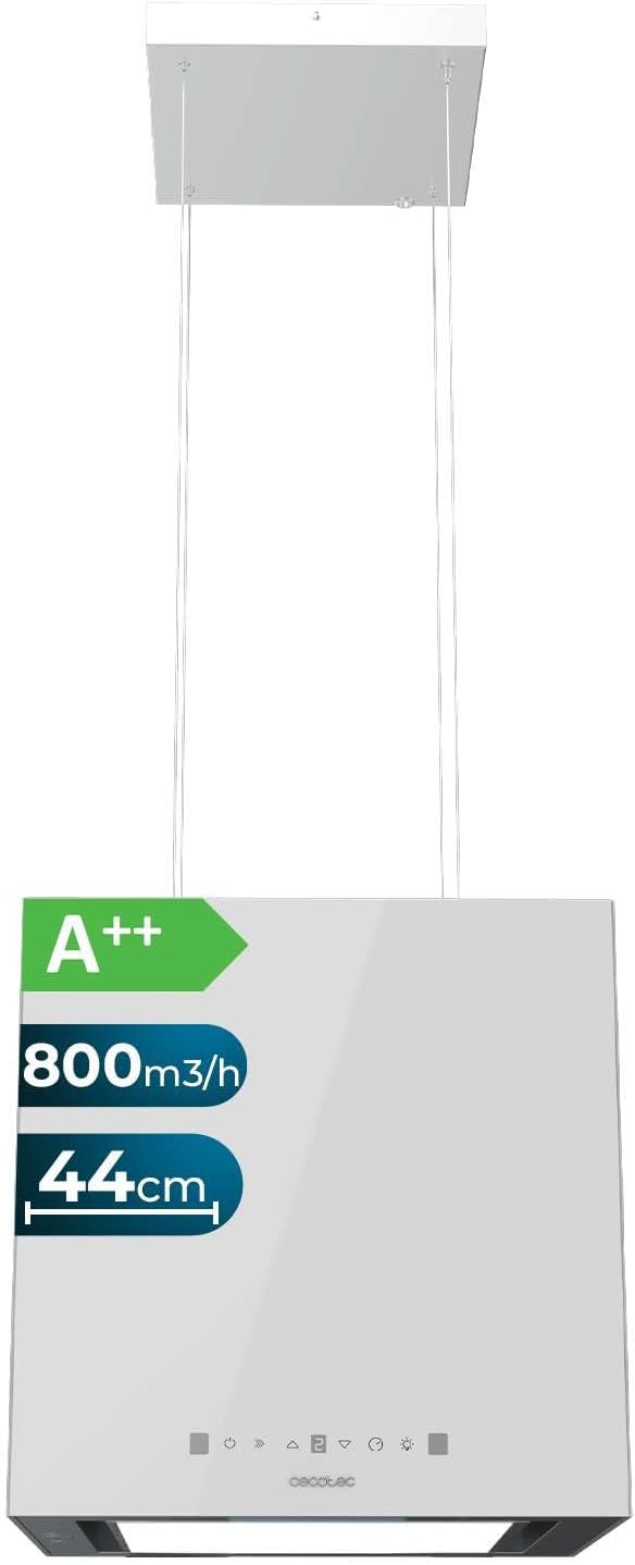 Cecotec, Cappa aspirante, 44 cm, 210 W, Bianco, alluminio, illuminazione LED