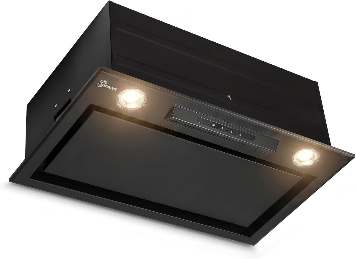GURARI, Cappa aspirante, 52 cm, 1000 m³/h, Nero/Argento, illuminazione LED, telecomando, timer