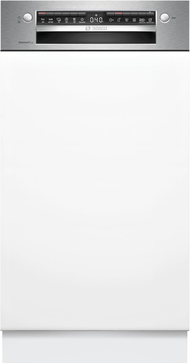 Bosch, Lavastoviglie, SPI4HMS13E, 45 cm, 81,5 x 44,8 x 57,3 cm, 50 °C, Argento, acciaio inox, autopulizia