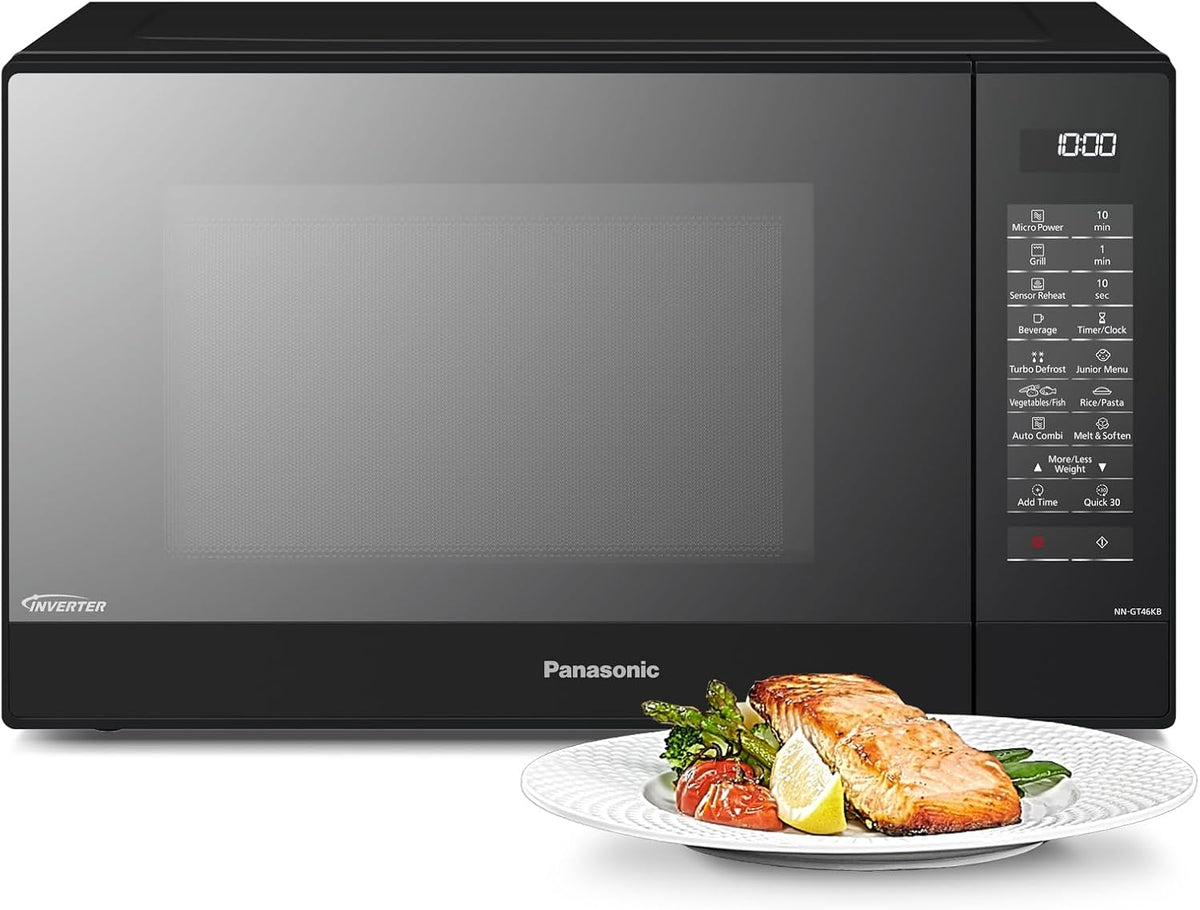 Panasonic, Forno a microonde, NN-GT46KBSUG, 31 Litri, 1000 W, 34 cm, Argento/Nero, acciaio inox, motore inverter, funzione grill