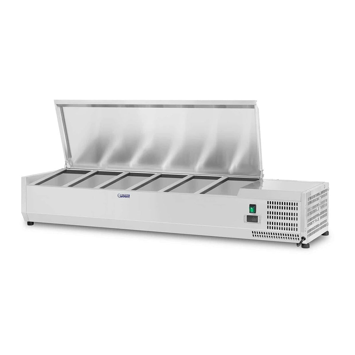 Royal Catering, Vetrine frigorifere, RCKV-140/33-6S, 140 x 33 cm, 40 L, 2-10 °C, Argento, acciaio inox, illuminazione LED