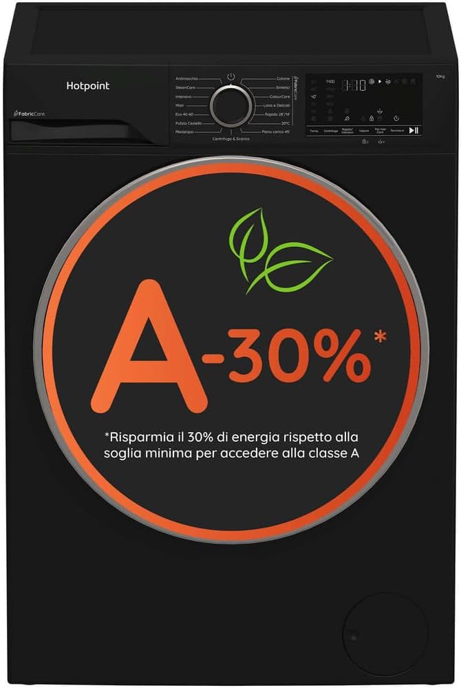 Hotpoint, Lavatrice, 103B, 10 kg, 1400 giri/min, 1,4 m, Nero, acciaio inox, motore inverter