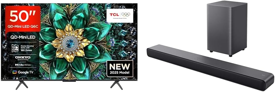 TCL, Smart TV, 50Q6C, Nero, illuminazione LED, funzionamento senza fili