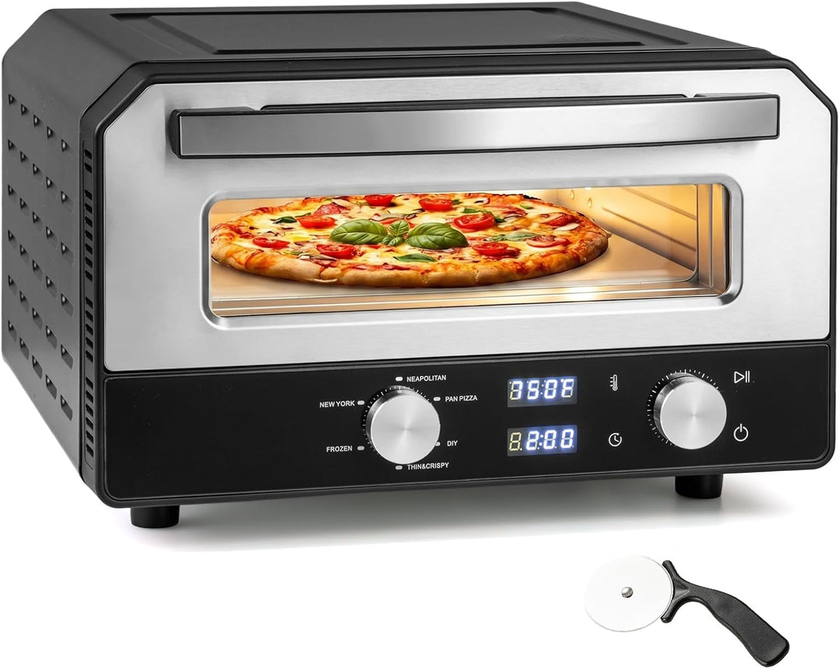 GIANTEX, Forno elettrico, 1700 W, 43 x 47 x 28 cm, 12 pollici, Nero/Argento, alluminio, illuminazione LED, timer