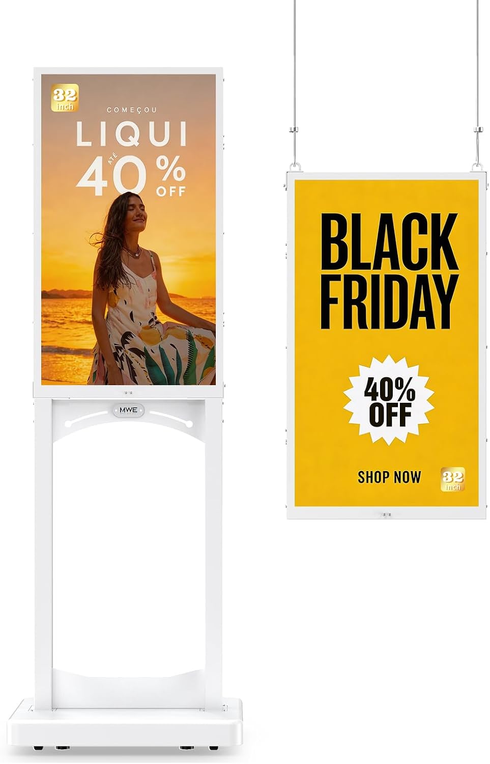MWE, Bacheche intercambiabili, 32 pollici, 100 x 100 mm, Nero, USB, Wi-Fi, telecomando