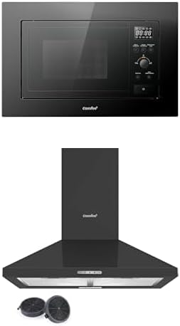Cappa aspirante, PYRA17B-60, COMFEE', 20 Litri, 60 cm, 600×450×569 mm, Nero/Argento, acciaio inox, illuminazione LED, funzione grill, 8 Funzioni