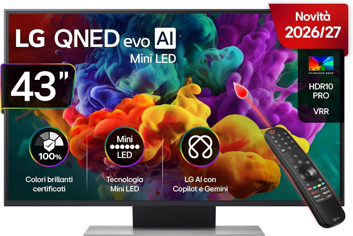 LG, Smart TV, 43QNED86B6B, 43 Pollici, 29,7 mm, Nero, illuminazione LED, telecomando