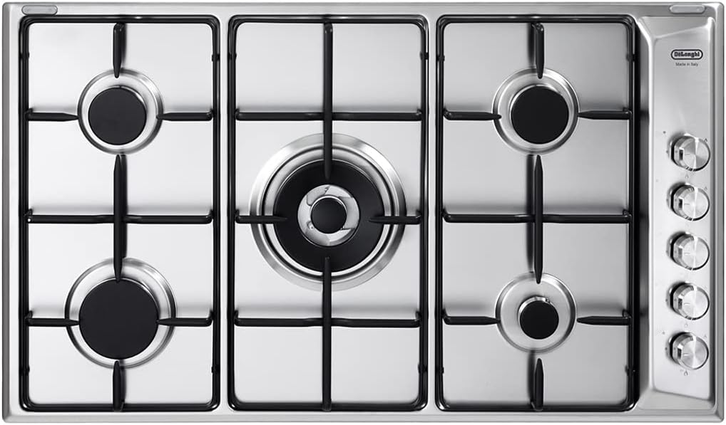 De'Longhi, Piano cottura a gas, 90 cm, Argento, acciaio inox