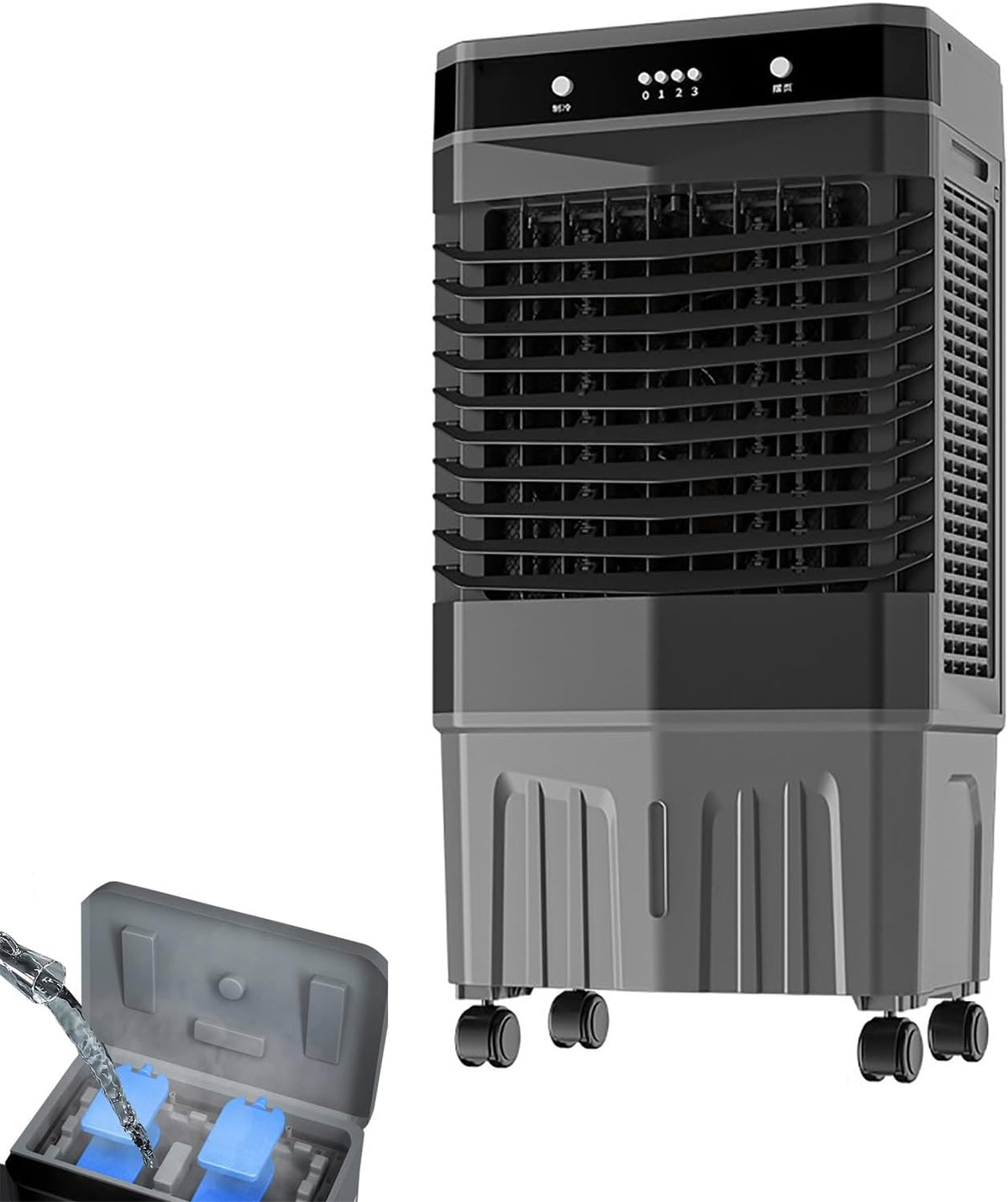 JCSRYD, Raffrescatore evaporativo, 90x49x35 cm, 50 L, 270.000 m³/h, Nero, telecomando