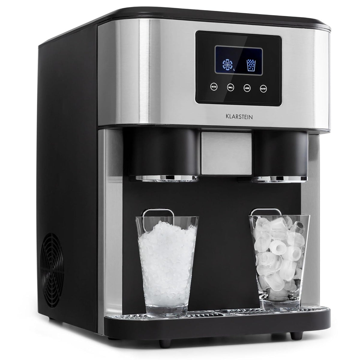 KLARSTEIN, Macchina per cubetti di ghiaccio, 1.8 L, 15 kg, 34 x 45 x 45,5 cm, Grigio, acciaio inox, 3 in 1