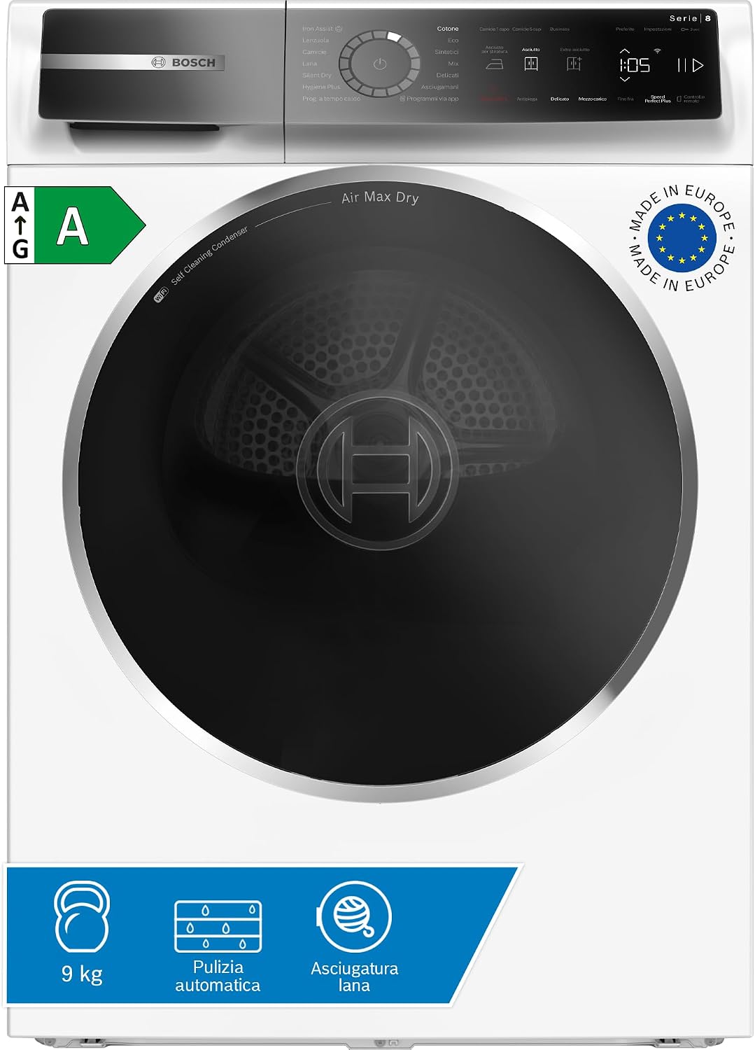 Bosch, Asciugatrice, WRB247C0IT, 9 kg, Bianco, pompa di calore