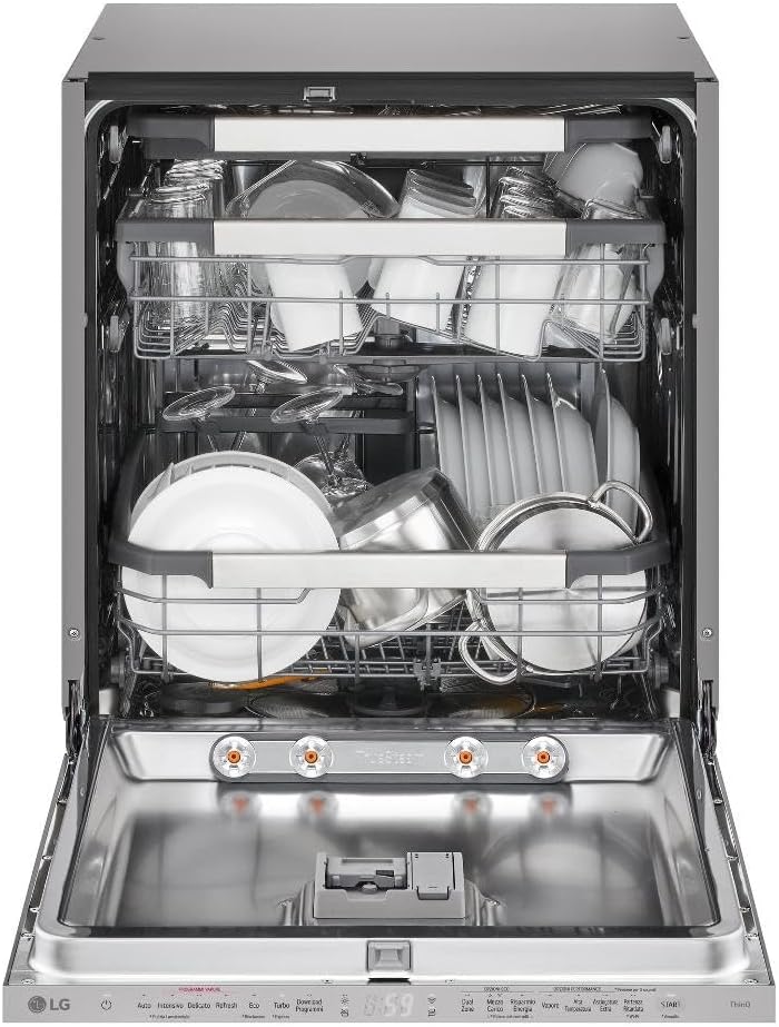 Lavastoviglie, DB476TXSW, LG, 60 cm, 598 x 815 x 554 mm, 9,5 litri, Argento, illuminazione LED, Wi-Fi, motore inverter, 3 in 1