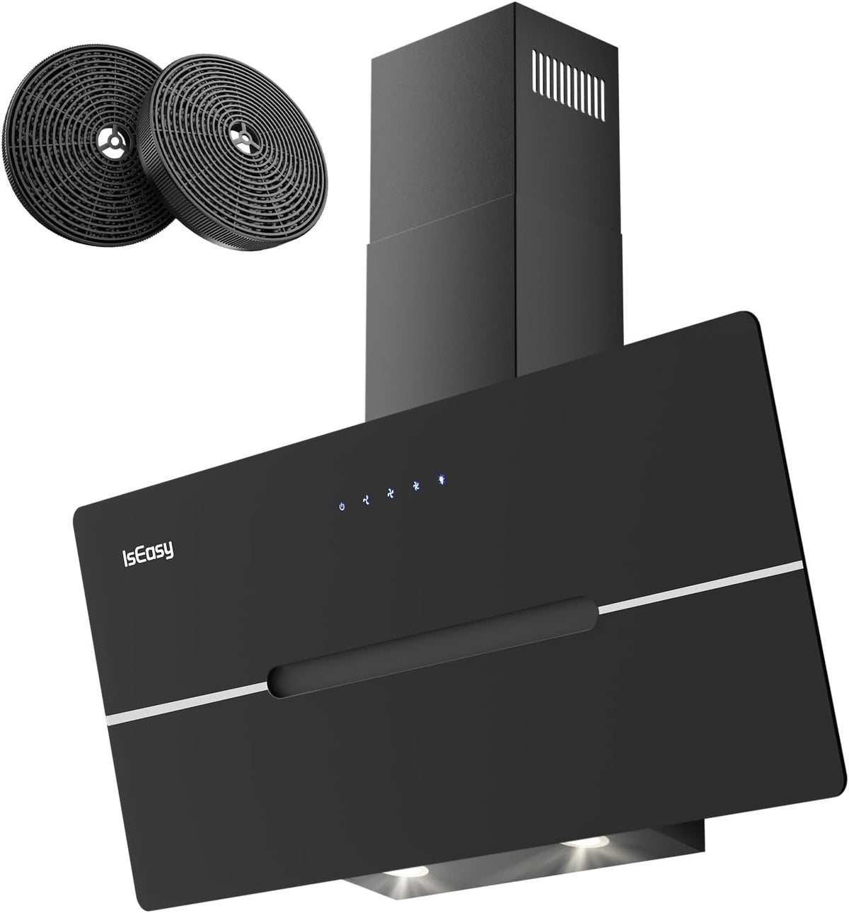 Cappa aspirante, IsEasy, 90 cm, 578 m³/h, 58 dB, Nero, illuminazione LED