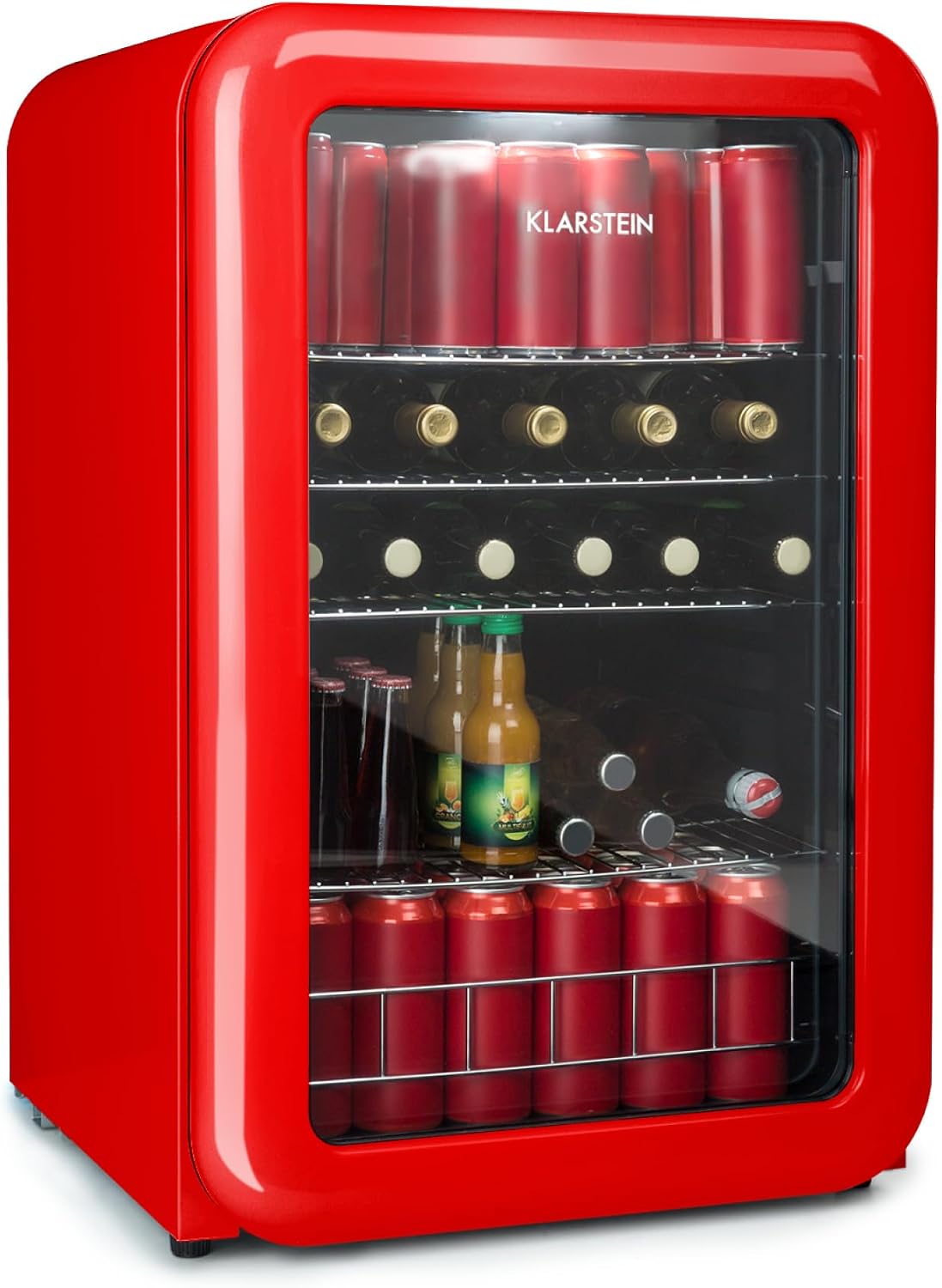 KLARSTEIN, Frigorifero, 0-10°C, 39 dB, 115 L, Rosso, illuminazione LED