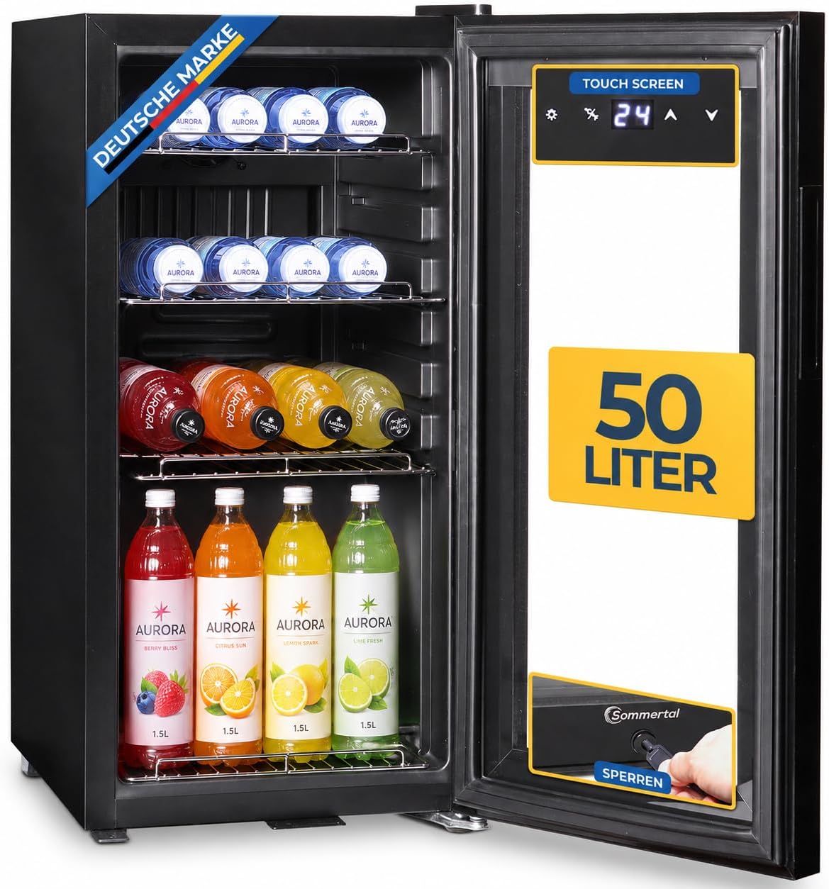 Frigorifero, GK50, Sommertal, 50 L, 10 °C, Nero, acciaio inox, illuminazione LED
