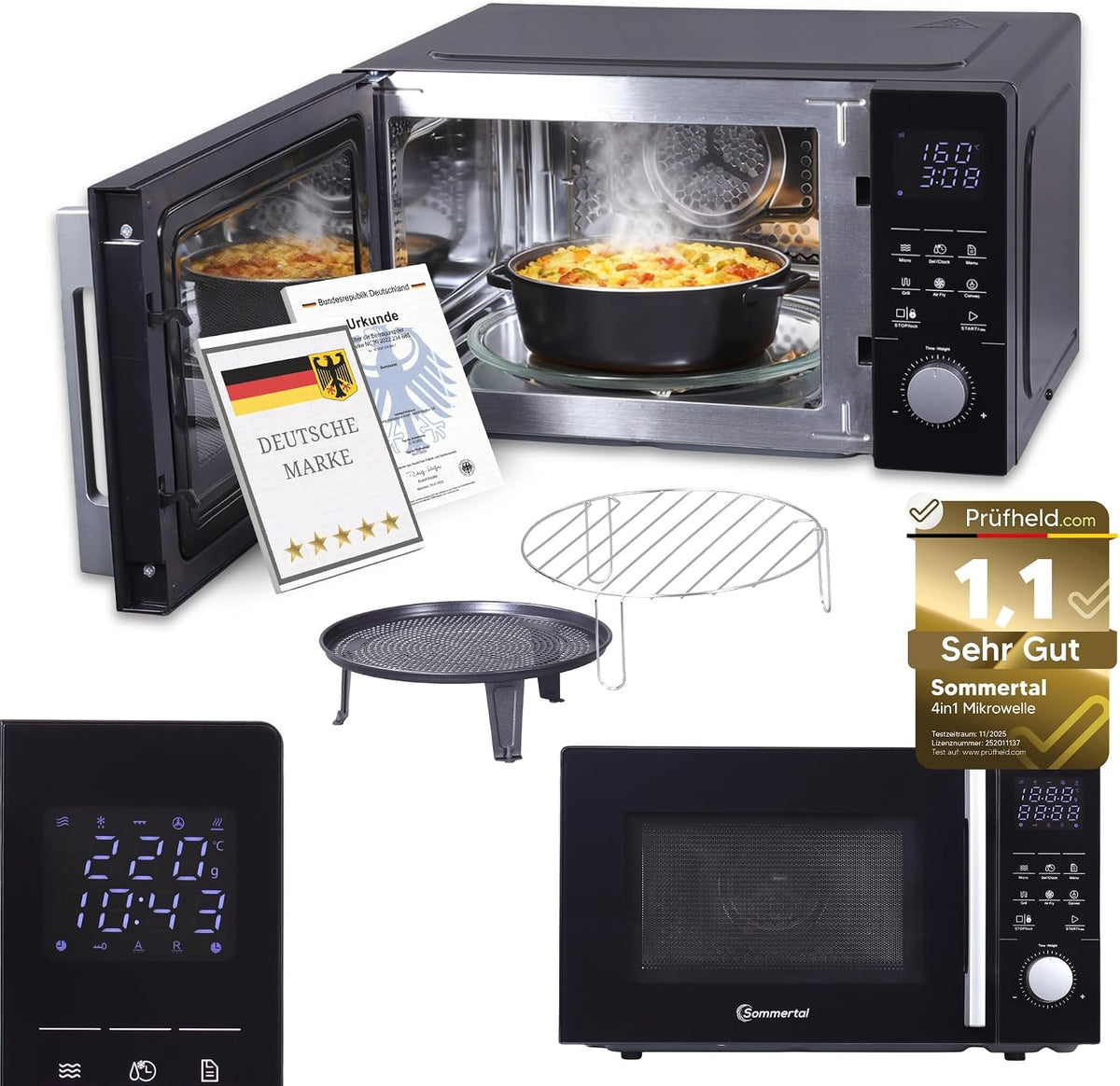 Sommertal, Forno a microonde, MW2200, 25 L, 52 × 44 × 31 cm, 850 W, Nero/Argento, acciaio inox, timer, funzione grill