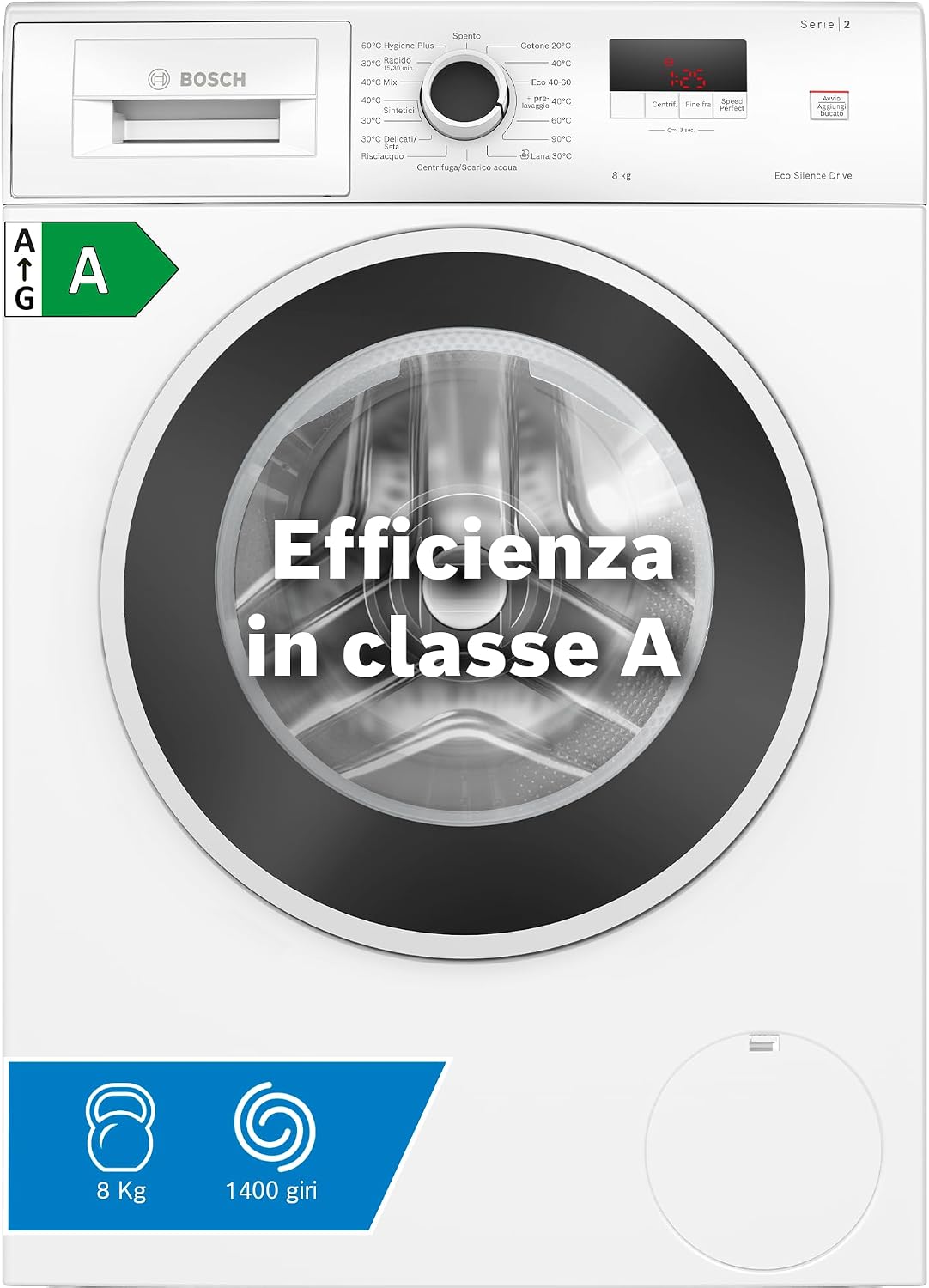 Bosch, Lavatrice, WGE03200IT, 8 kg, 1200 giri/min, 40°C, Bianco