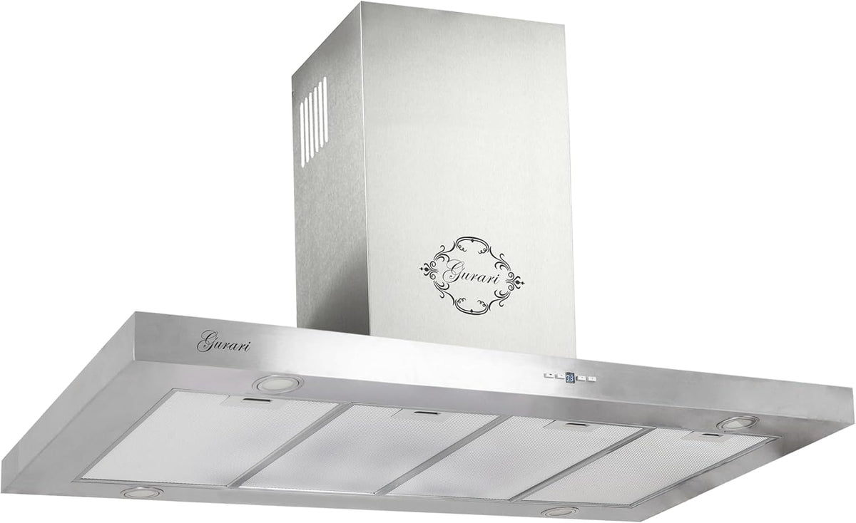Cappe a isola, GURARI, 120 cm, 1000 m³/h, 50 dB, Argento, acciaio inox, illuminazione LED, telecomando