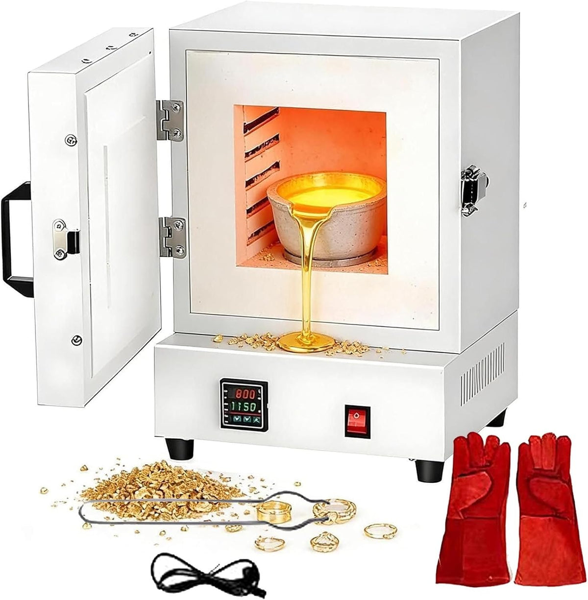 lealovengzh, Forno elettrico, 2000 w, 1150°C, 16x16x13,8 cm, Nero/Argento, alluminio, illuminazione LED