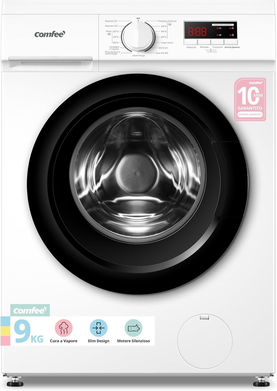 COMFEE', Lavatrice, 9 kg, Bianco, motore inverter