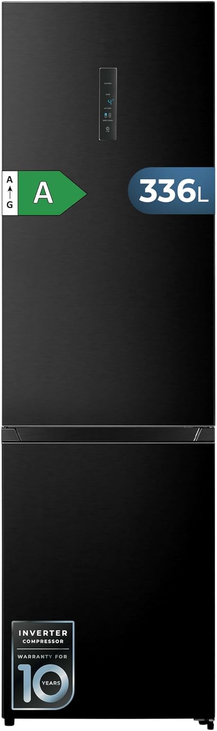 Frigorifero combinato, Cecotec, 336 L, 201 cm, 59,5 x 57,9 x 201,72 cm, Bianco, acciaio inox, No Frost, motore inverter