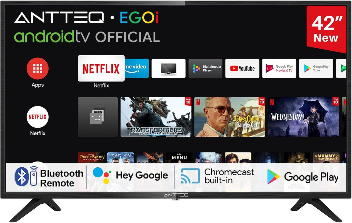 Antteq, Smart TV, AG42F3, 42 Pollici, 106 cm, Nero, illuminazione LED, Bluetooth, Wi-Fi