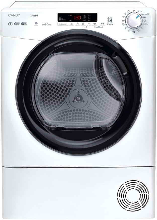 CANDY, Asciugatrice, EH8N1DBE-S, 8 Kg, 607 mm, 596 mm, Bianco, acciaio inox, illuminazione LED, Wi-Fi, pompa di calore