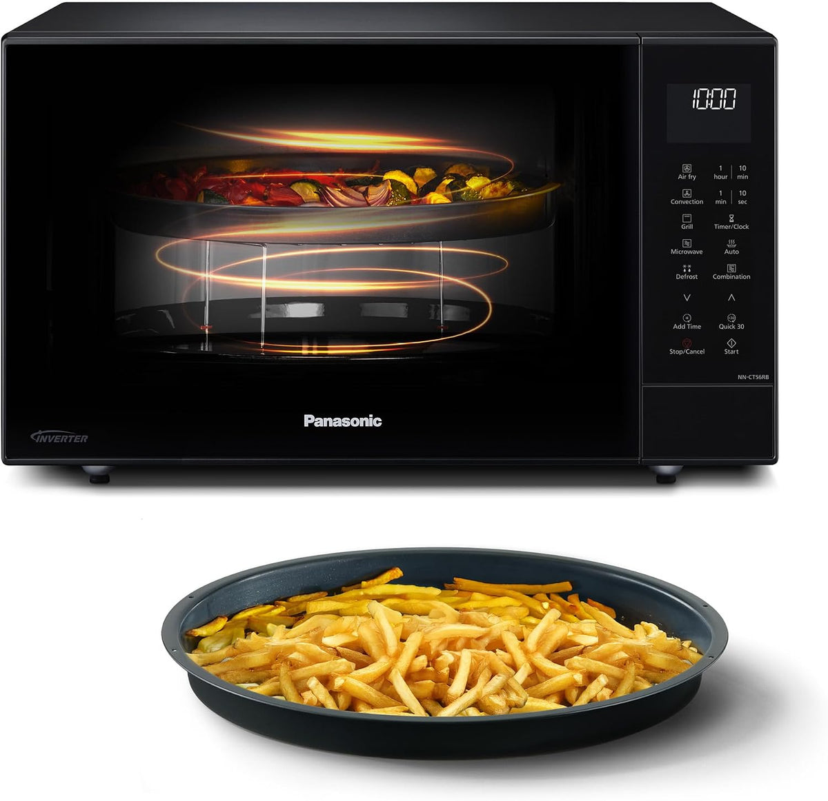 Panasonic, Forno a microonde, NN-CT56RBEPG, 27 L, 1000 W, 36 x 35 cm, Nero, motore inverter, funzione grill, Airfryer