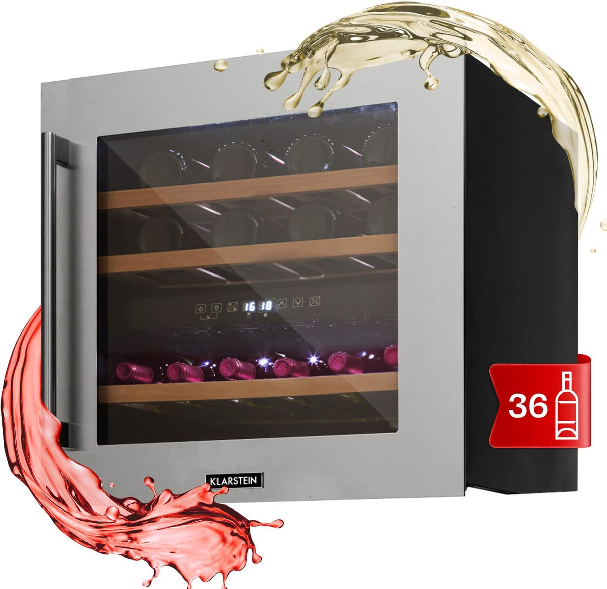KLARSTEIN, Cantinetta vino, 5-22°C, 85 L, 36 Bottiglie, Nero, acciaio inox