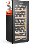 VEVOR, Cantinetta vino, 32 Bottiglie, 5°C, 39 dB, Nero, vano contenitore, struttura modulare, illuminazione LED