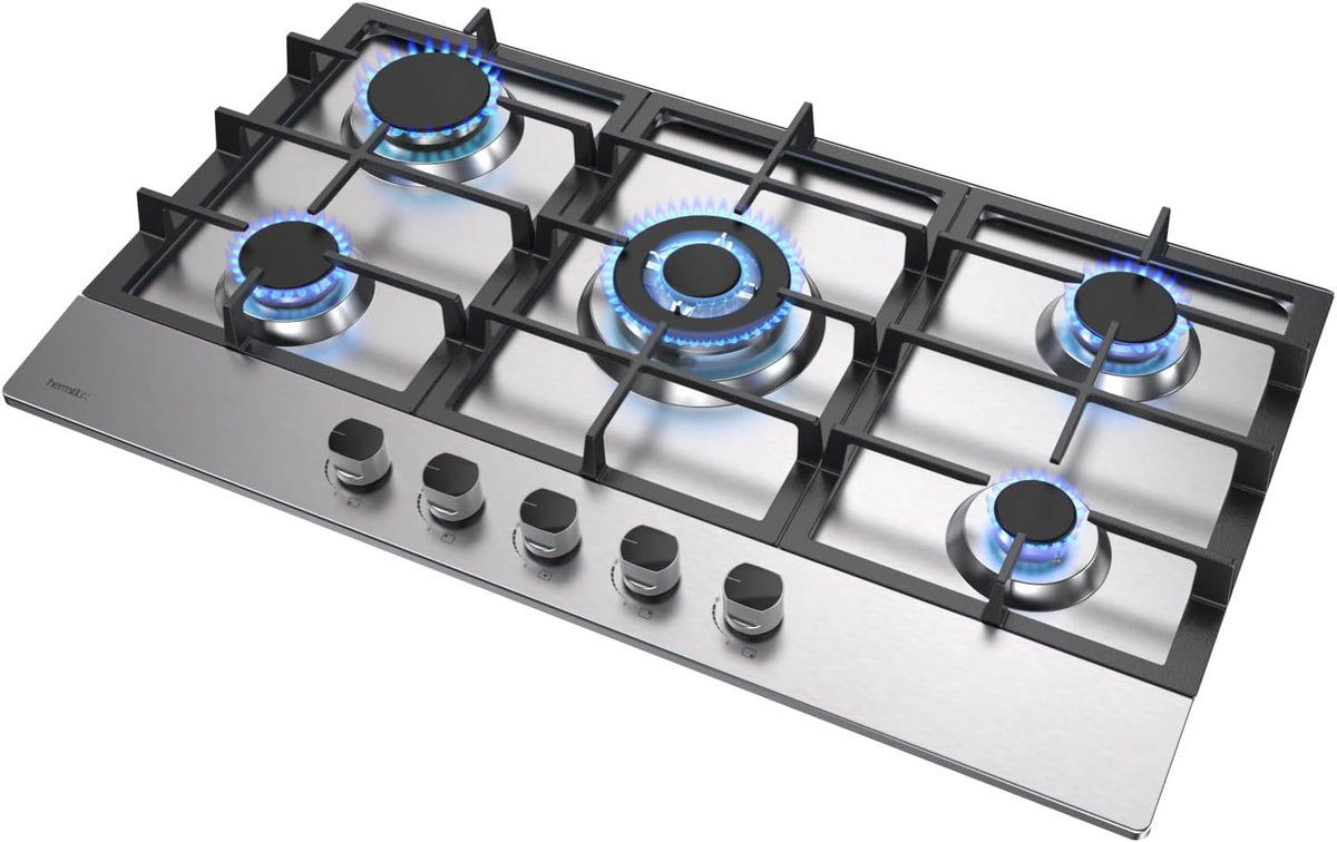 Hermitlux, Piano cottura a gas, 85 cm, 510×850×125 mm, 16 mm, Argento, acciaio inox