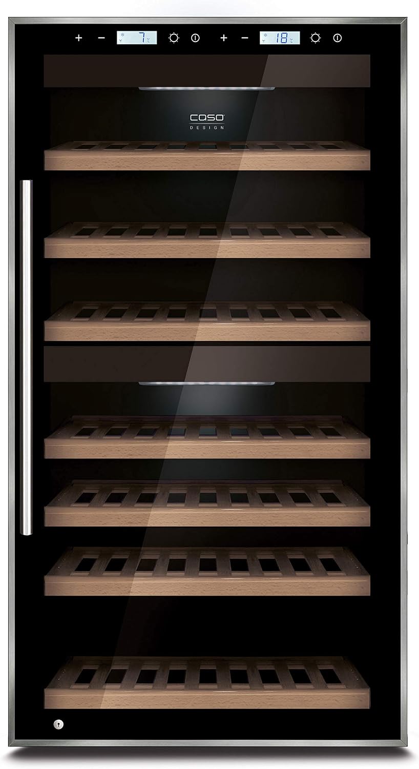 Caso, Cantinetta vino, 60 kg, 66 bottiglie, 120 W, Nero, acciaio inox, illuminazione LED