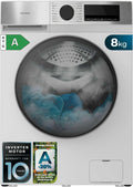 Lavatrice, A-20, Cecotec, 8 Kg, 1400 rpm, 1400 giri/min, Bianco, acciaio inox, illuminazione LED, motore inverter