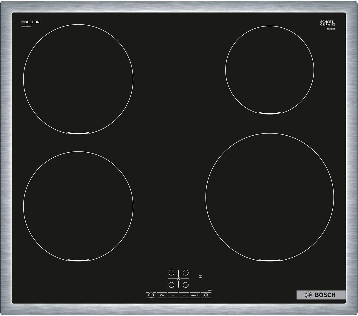 Bosch, Piano cottura a induzione, PIE645BB5E, 60 cm, Nero, acciaio inox, timer