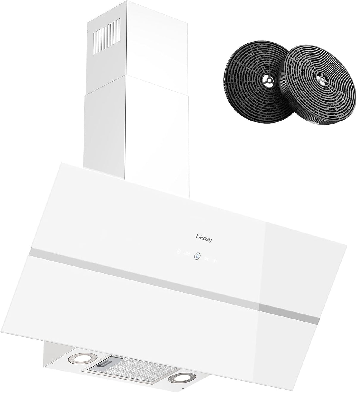 IsEasy, Cappa aspirante, 90 cm, 571 m³/h, 61 dB, Bianco, alluminio, illuminazione LED