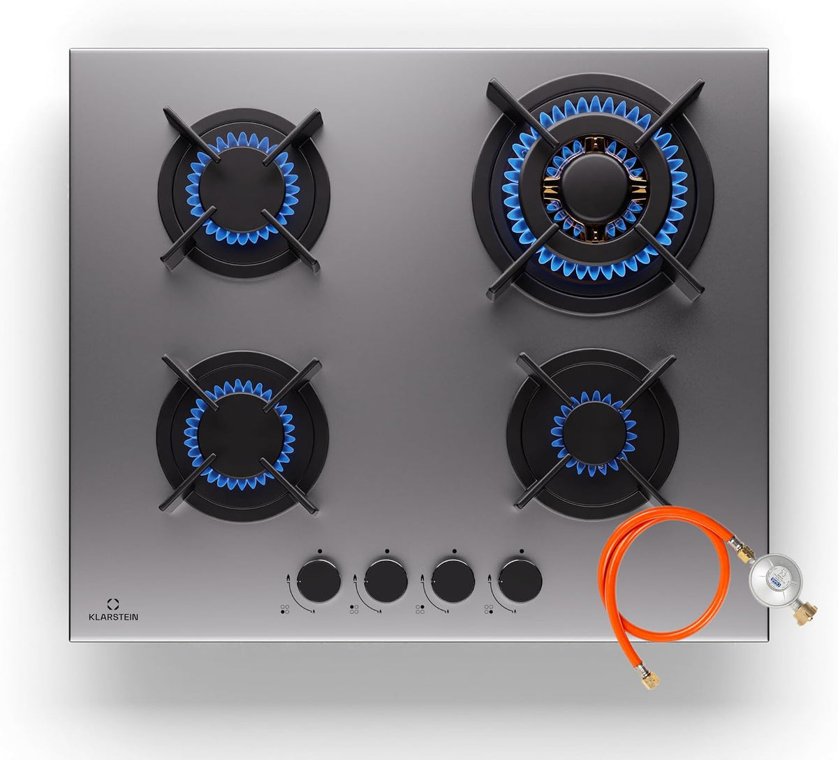 KLARSTEIN, Piano cottura a gas, 8000 W, 60 x 51 x 10 cm, 13 kg, Argento, acciaio inox