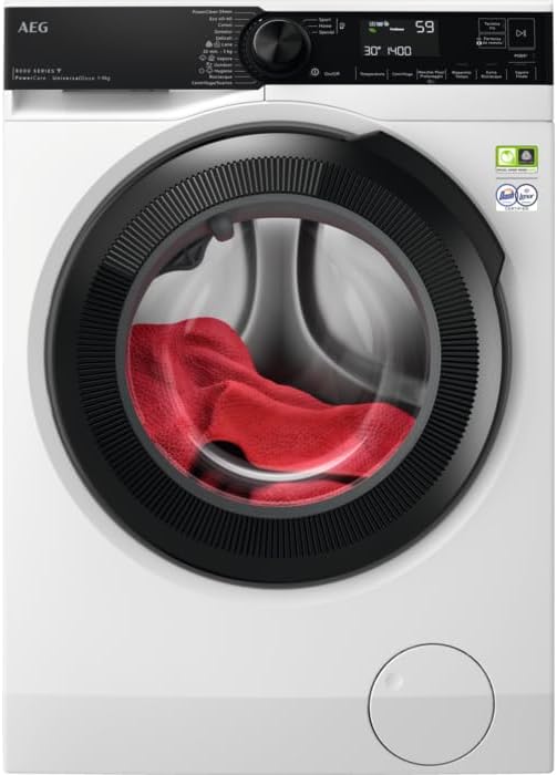 AEG, Lavatrice, LR8H94GBY, 9 kg, 1400 Giri/min, 30°C, Bianco, acciaio inox, motore inverter