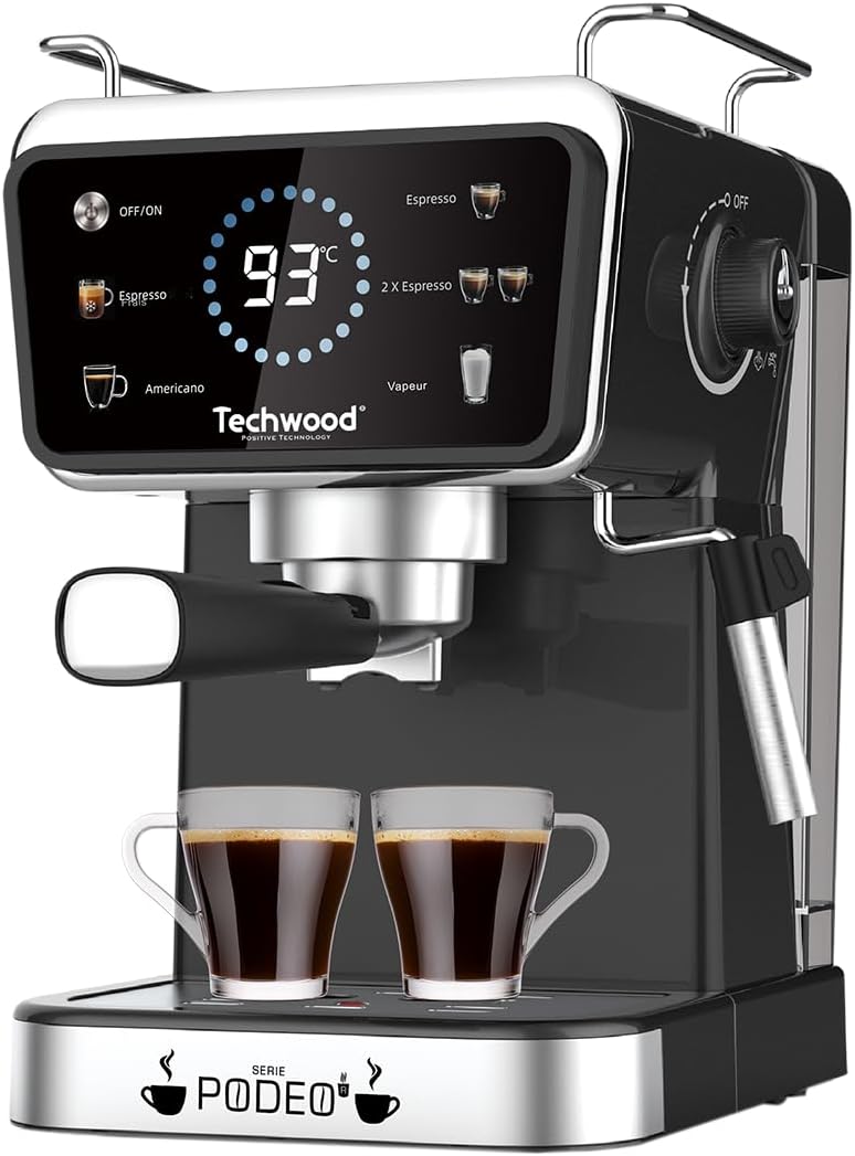 Macchina da caffè, TCA-1386EXN, Techwood, 20 bar, 1,5 litri, 20 V, Nero/Argento, 4 funzioni
