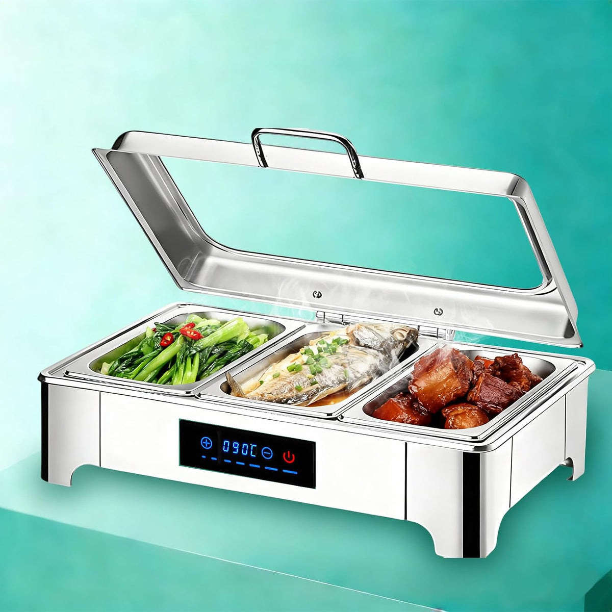 Vassoi scaldavivande, Aocay, 9 L, 400 W, Nero, acciaio inox
