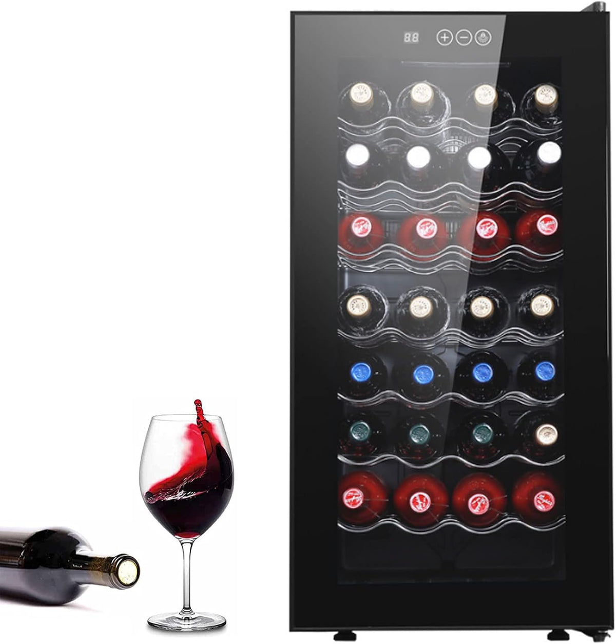 Mini frigorifero, 0℃ Outdoor, 32 Bottiglie, 12-18°C, 78 L, Nero, acciaio inox, illuminazione LED