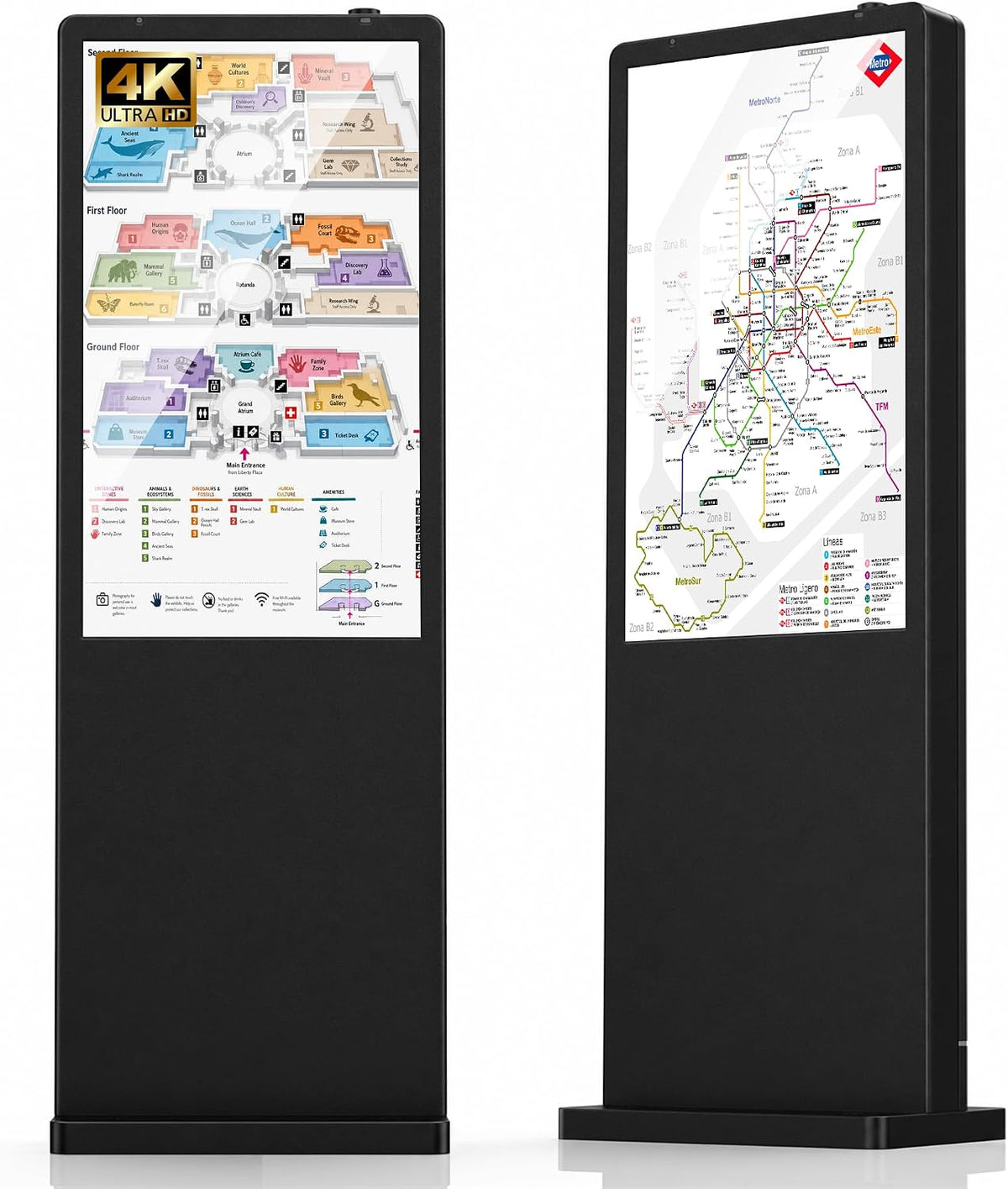YIXZSWD, Totem pubblicitario digitale, 43 Pollici, 6 mm, 30 °C, Nero, USB, Wi-Fi, protezione dal surriscaldamento