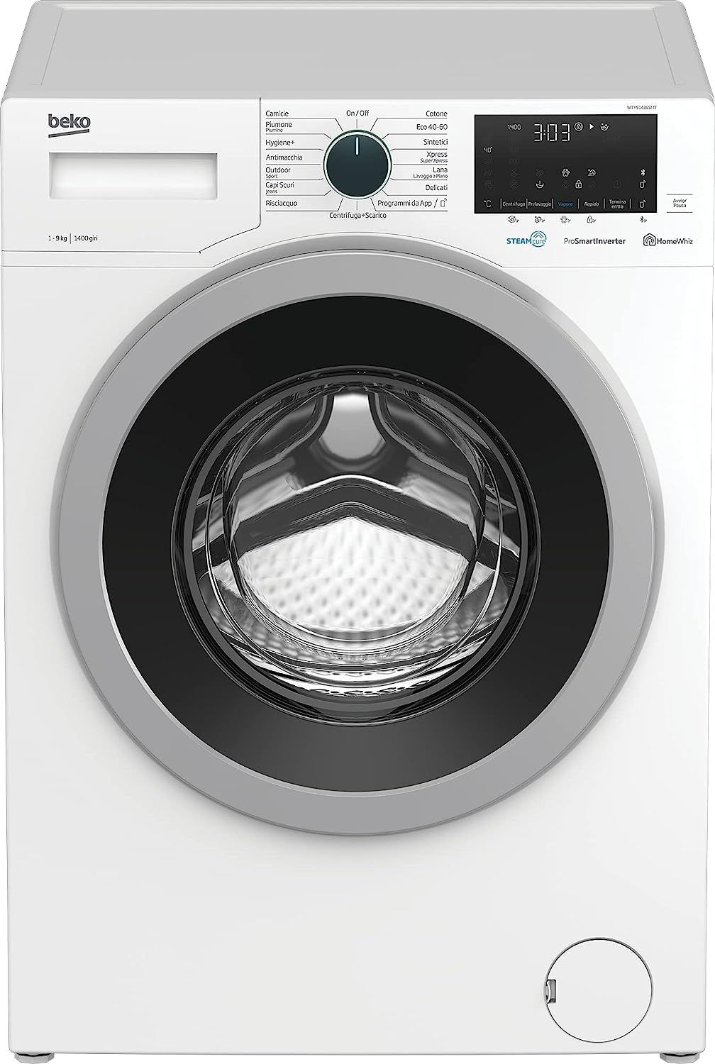Beko, Lavatrice, WTY91436SI-IT, 9 Kg, 1400 giri/min, Bianco, Bluetooth, motore inverter