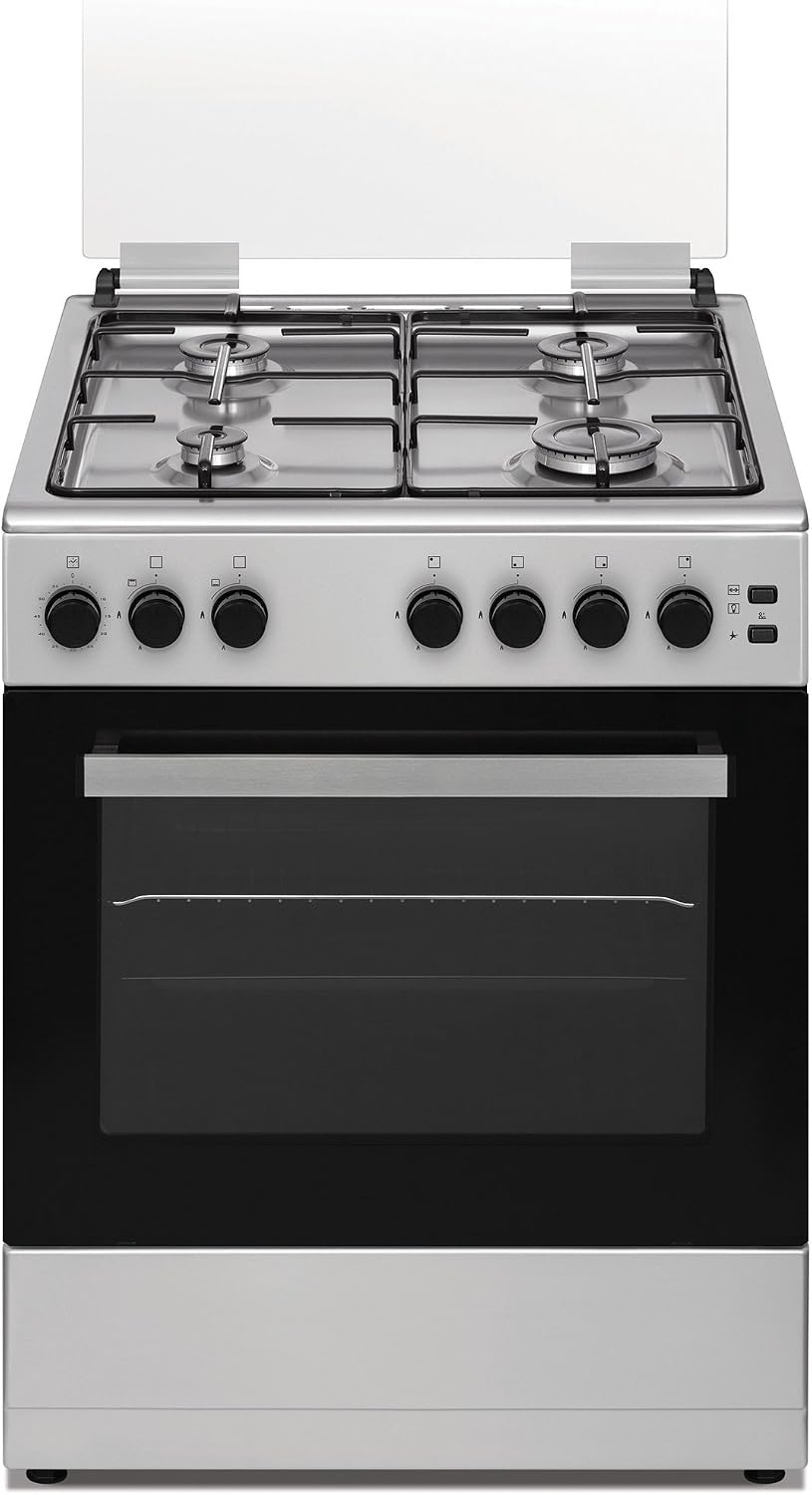 Daya Home Appliances, Piano cottura a gas, DSGC-6060E, 63 x 60 x 86 cm, 62 Litri, 42 Kg, Argento, funzione grill, spegnimento automatico