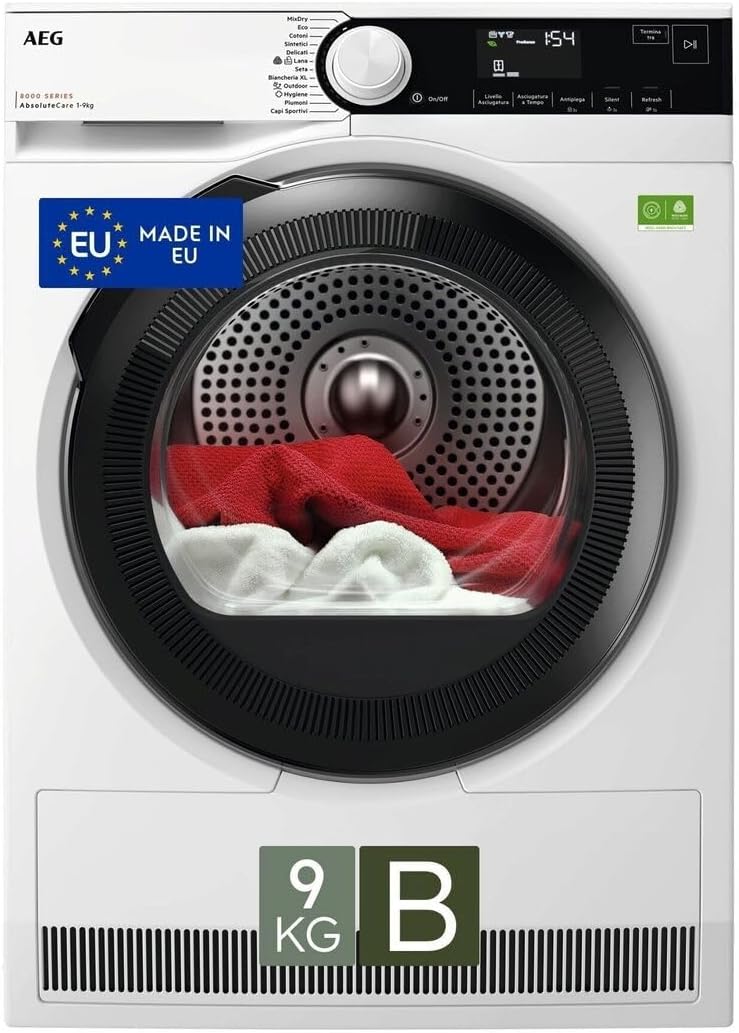 AEG, Asciugatrice, TR8HDAM9B, 9 kg, Bianco, pompa di calore